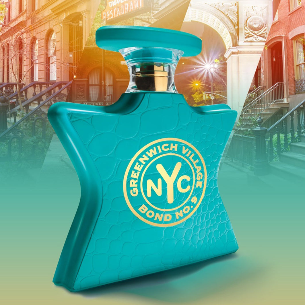 Bond No. 9 Greenwich Village Eau de Parfum Flakon inszeniert