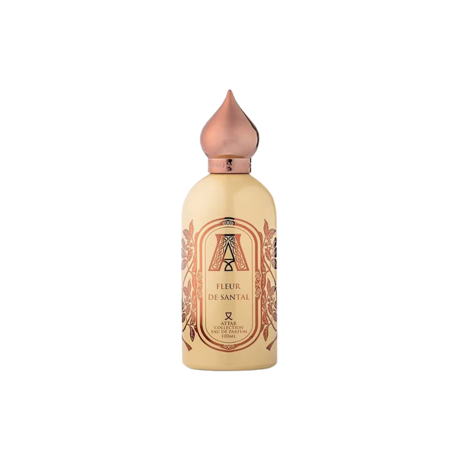 Attar Collection Fleur de Santal Eau de Parfum 100 ml – cremig-blumiger Duft im gelblich-beigen Flakon.